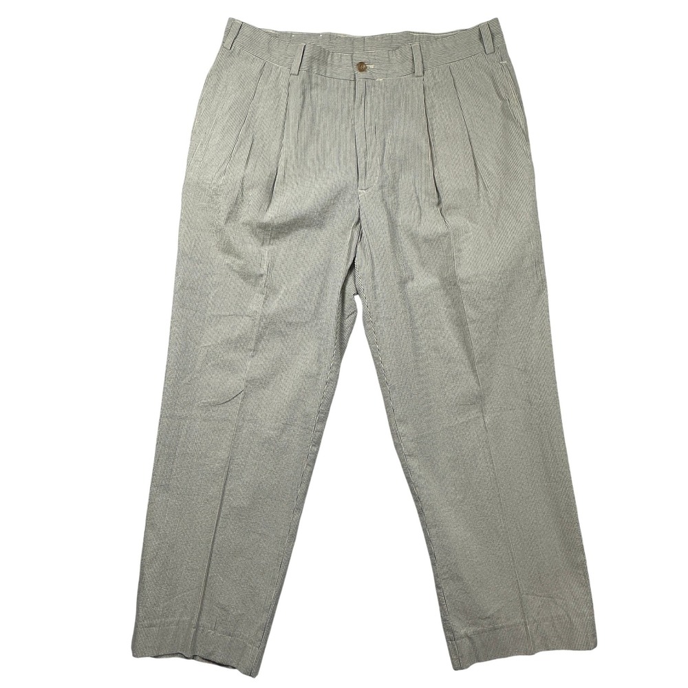 Bills Khakis M2P Mens 37x28.5 Pleated Seersucker Striped Pants Navy Almond‎ USA